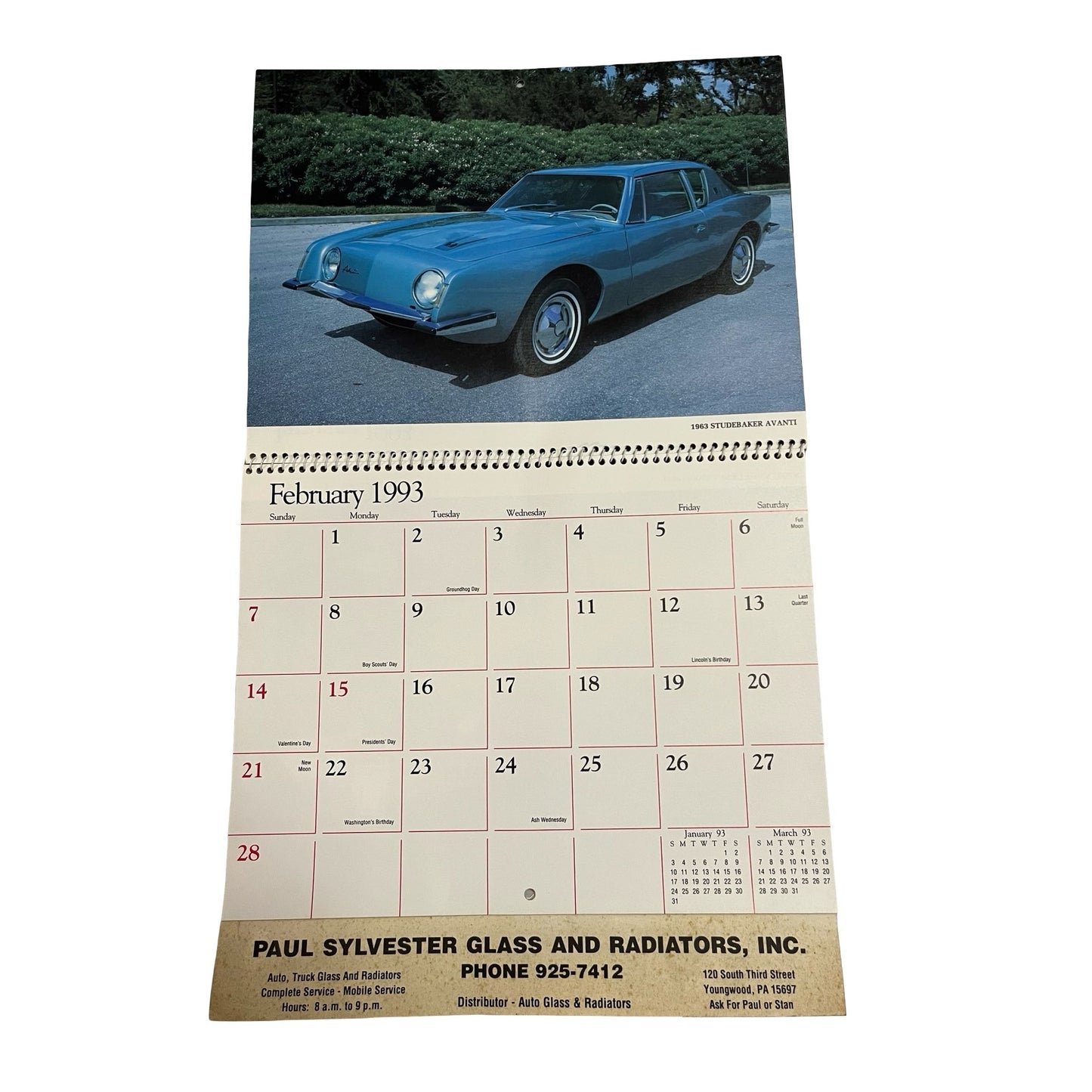 Vintage 1993 Wheels of Yesteryear Calendar Classic Cars Advertising Paul Sylvester Glass