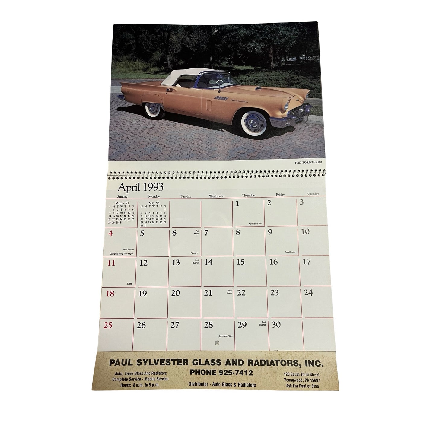 Vintage 1993 Wheels of Yesteryear Calendar Classic Cars Advertising Paul Sylvester Glass