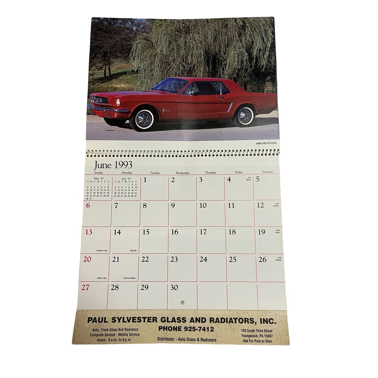 Vintage 1993 Wheels of Yesteryear Calendar Classic Cars Advertising Paul Sylvester Glass