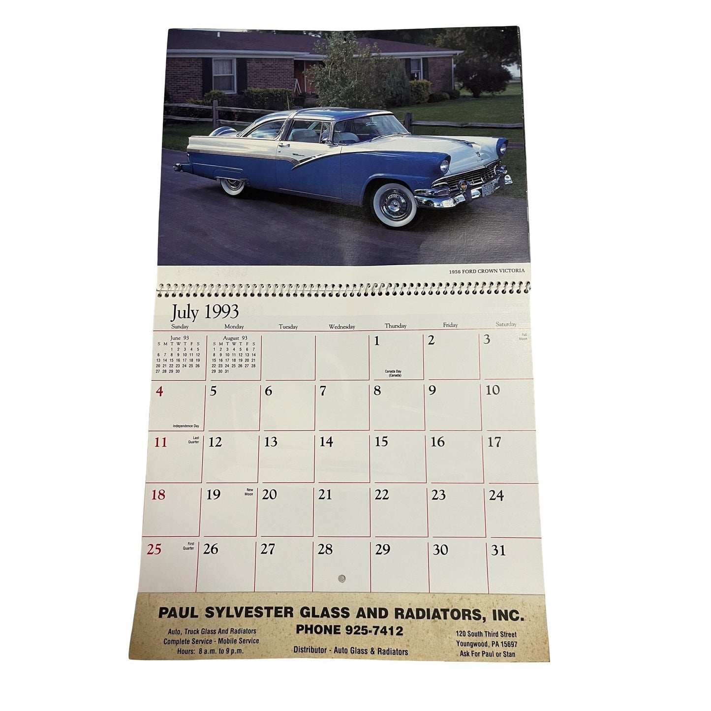 Vintage 1993 Wheels of Yesteryear Calendar Classic Cars Advertising Paul Sylvester Glass