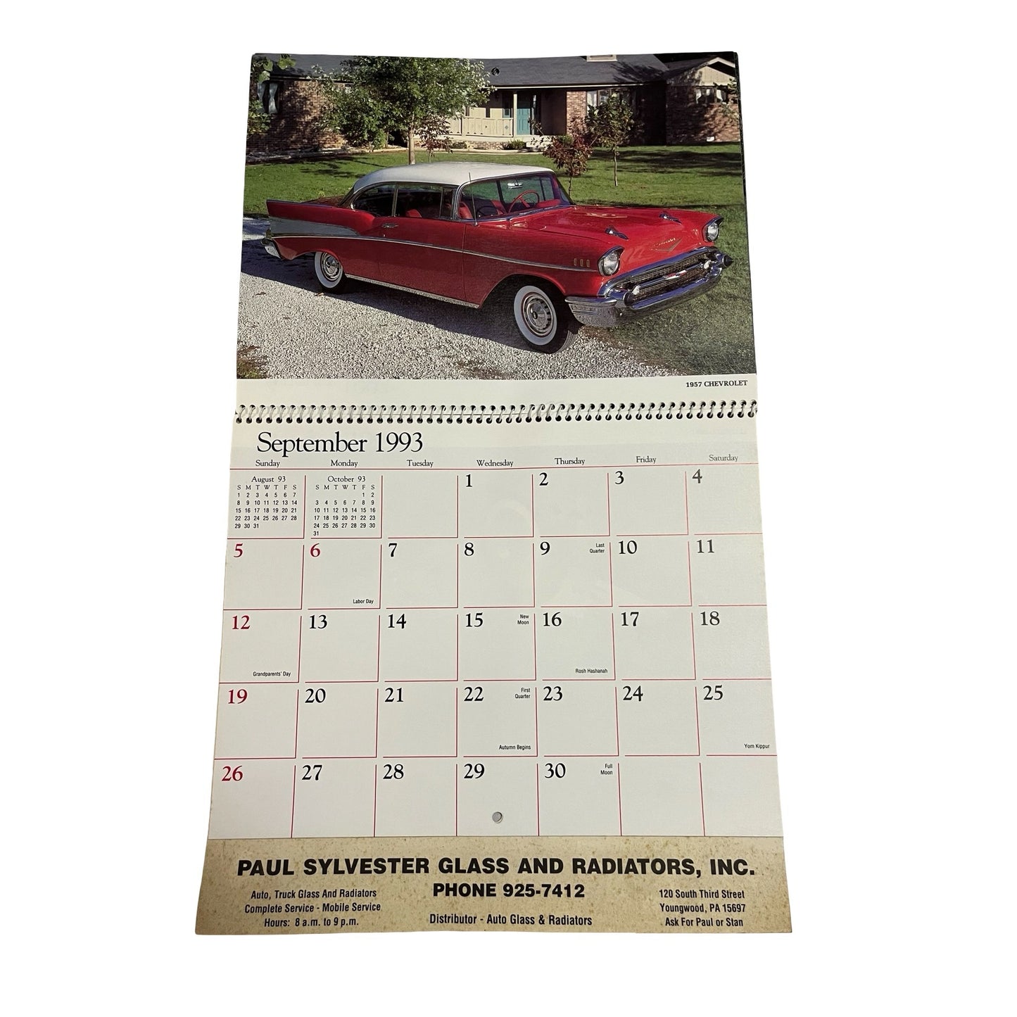 Vintage 1993 Wheels of Yesteryear Calendar Classic Cars Advertising Paul Sylvester Glass