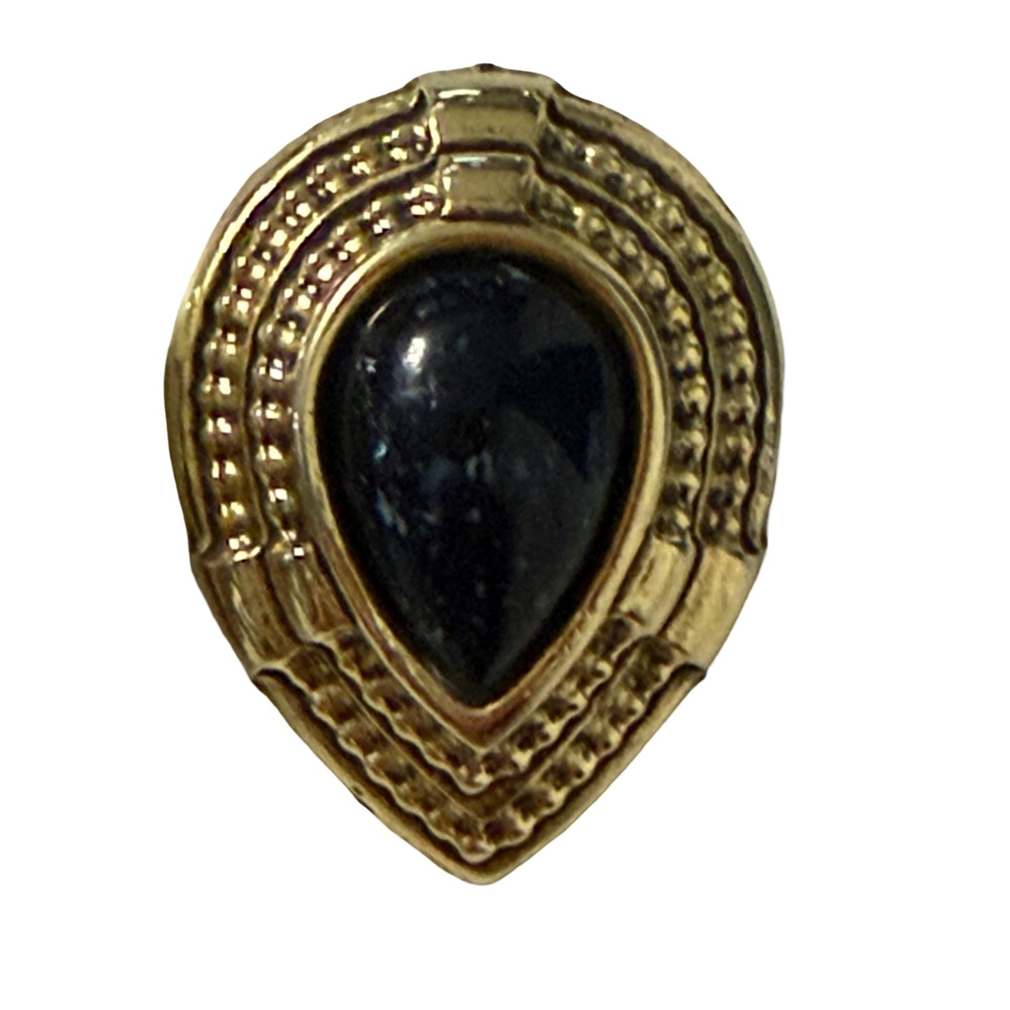 Vintage Black Cabochon Gold Tone Clip On Earrings Teardrop Statement Costume Jewelry