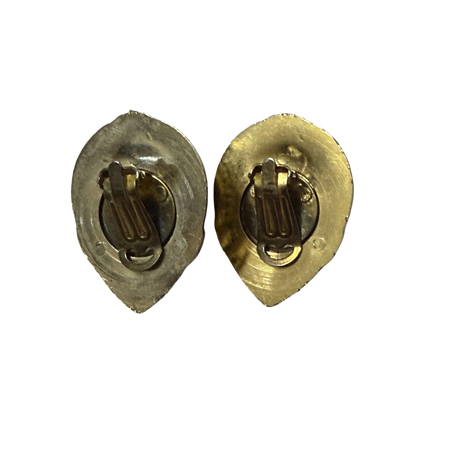 Vintage Black Cabochon Gold Tone Clip On Earrings Teardrop Statement Costume Jewelry