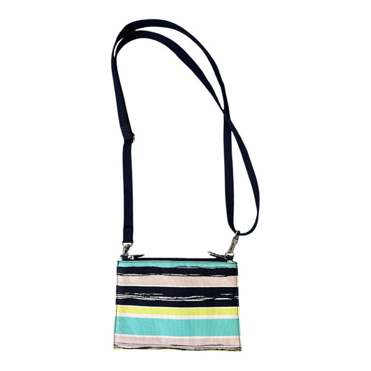 Thirty-One Striped Crossbody Wallet Purse Navy Aqua Lime Travel Organizer