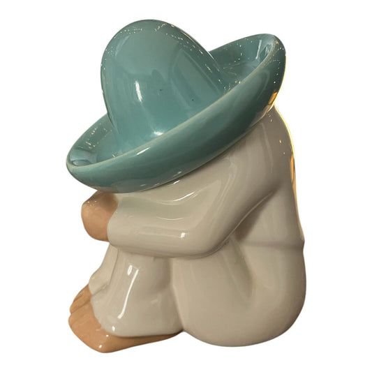 Vintage Home Interiors Sleeping Mexican Pedro "Pepe" – Fiesta Go-Along Figurine – 6" Tall – Turquoise Sombrero – 1980s–1990s