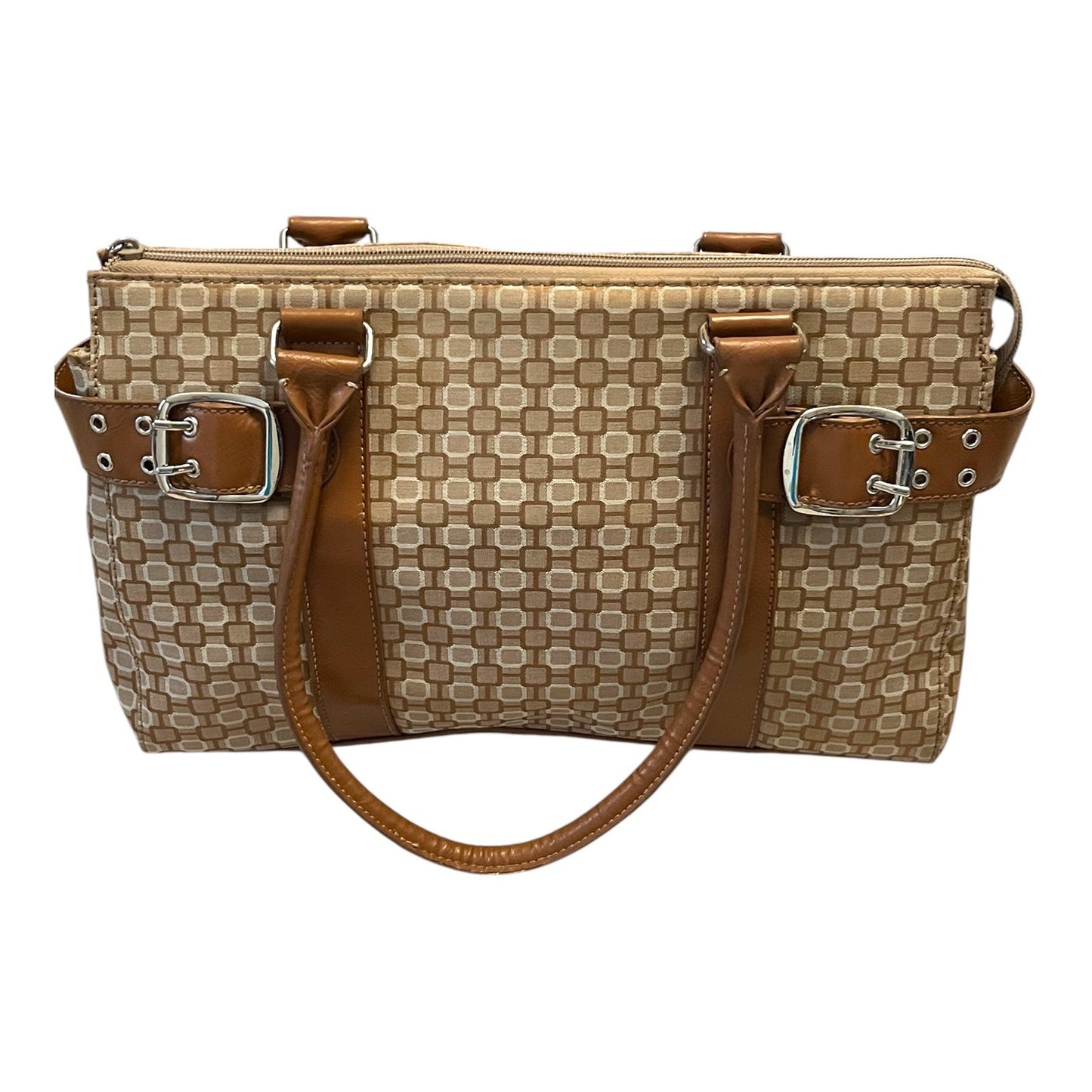 Nine West Geometric Jacquard Satchel Handbag Brown Tan Y2K Shoulder Bag