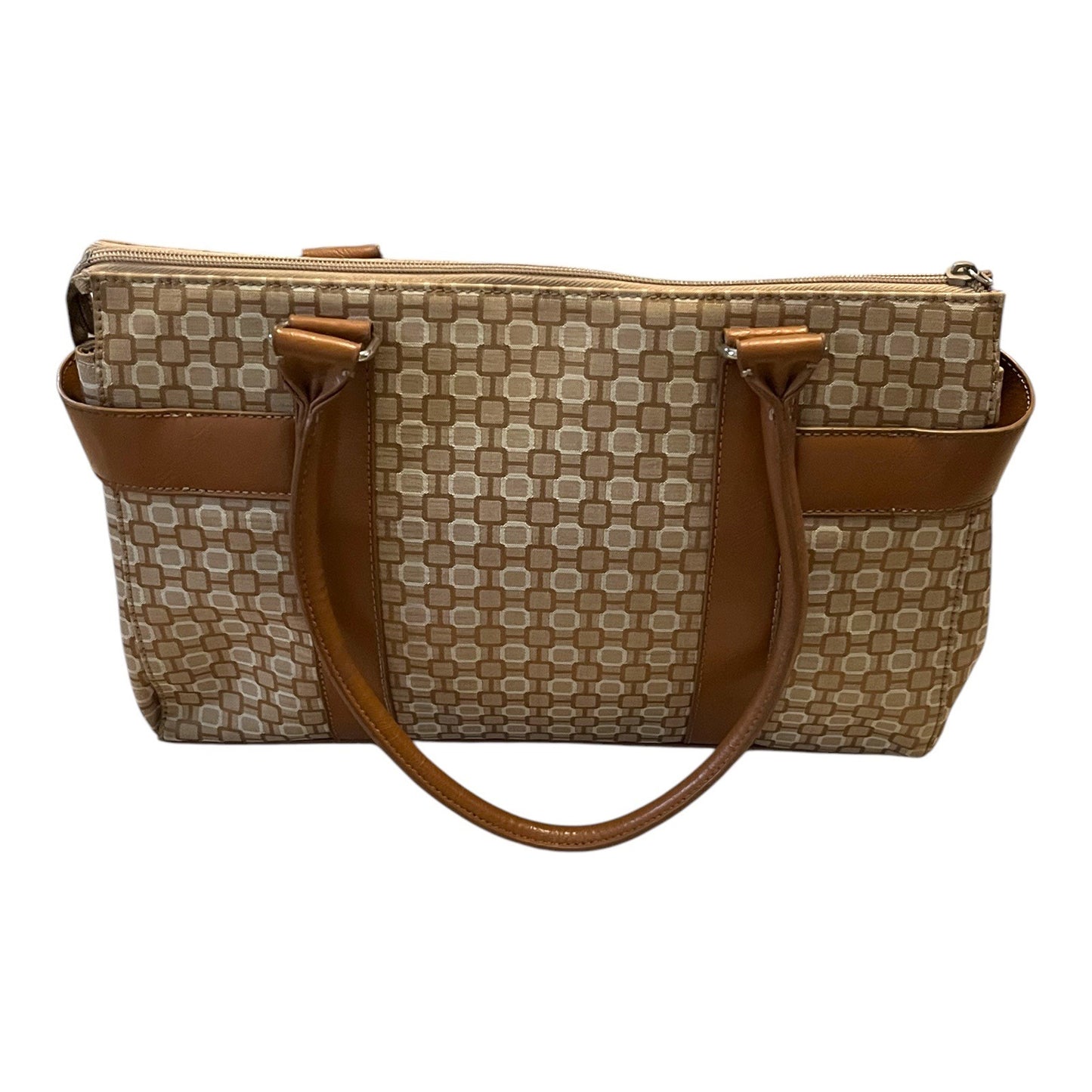 Nine West Geometric Jacquard Satchel Handbag Brown Tan Y2K Shoulder Bag