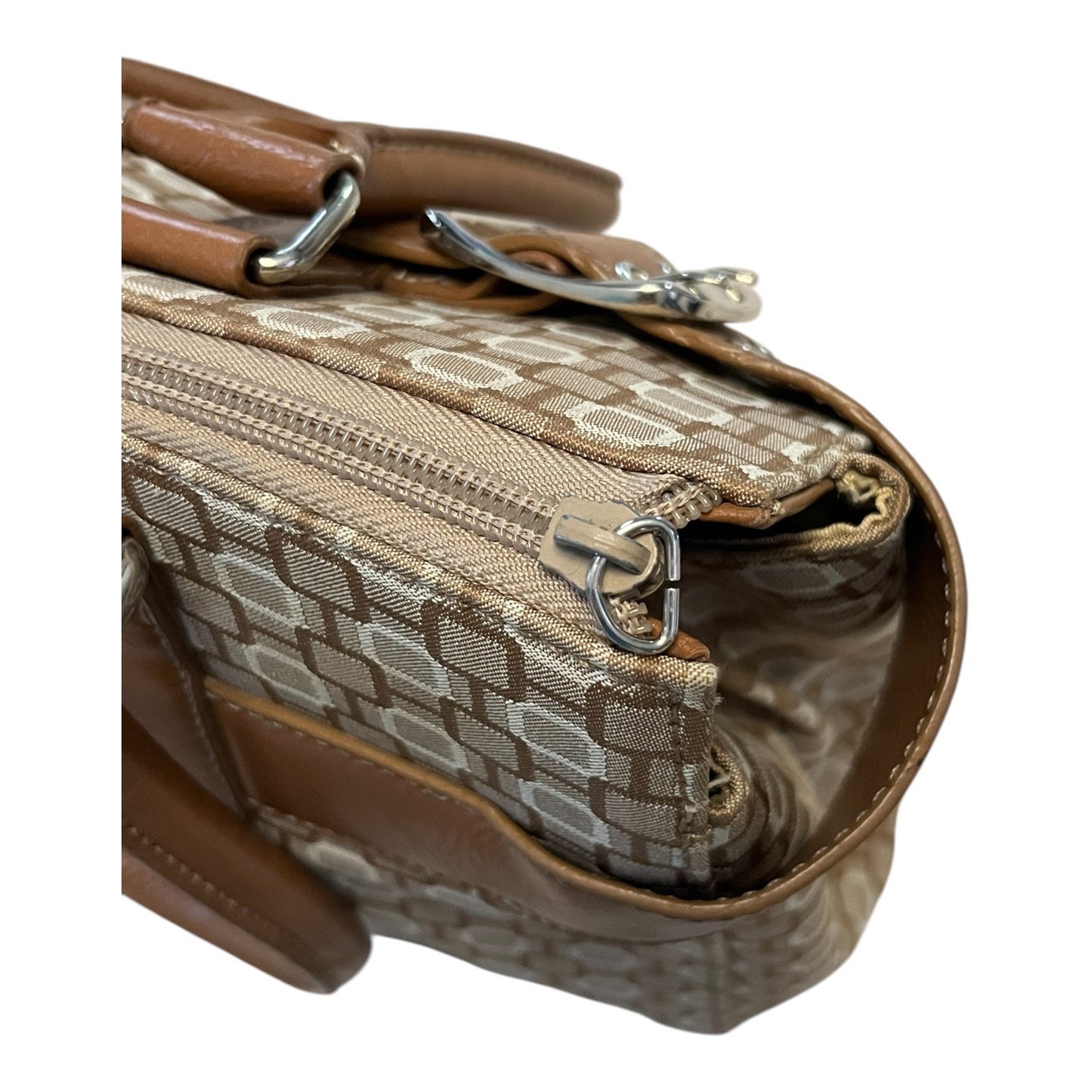 Nine West Geometric Jacquard Satchel Handbag Brown Tan Y2K Shoulder Bag