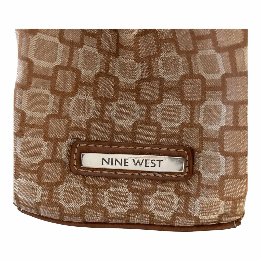 Nine West Geometric Jacquard Satchel Handbag Brown Tan Y2K Shoulder Bag