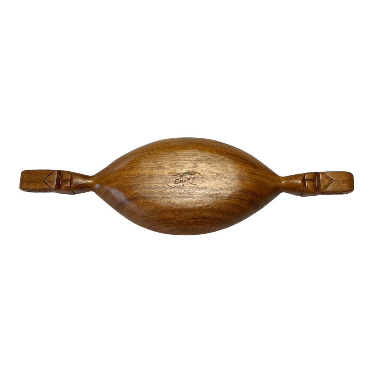 Vintage Emesco Carved Wood Tiki Divided Serving Bowl 22 Inch MCM Polynesian