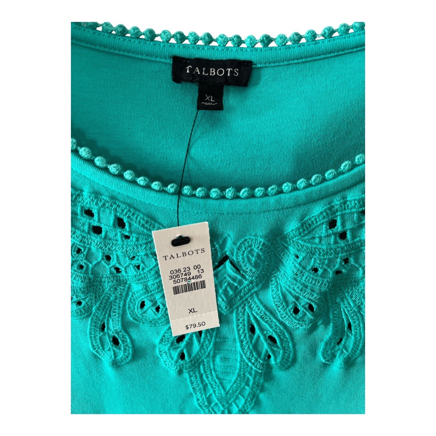 Talbots Teal Sleeveless Dress XL Cotton Embroidered Neckline NWT