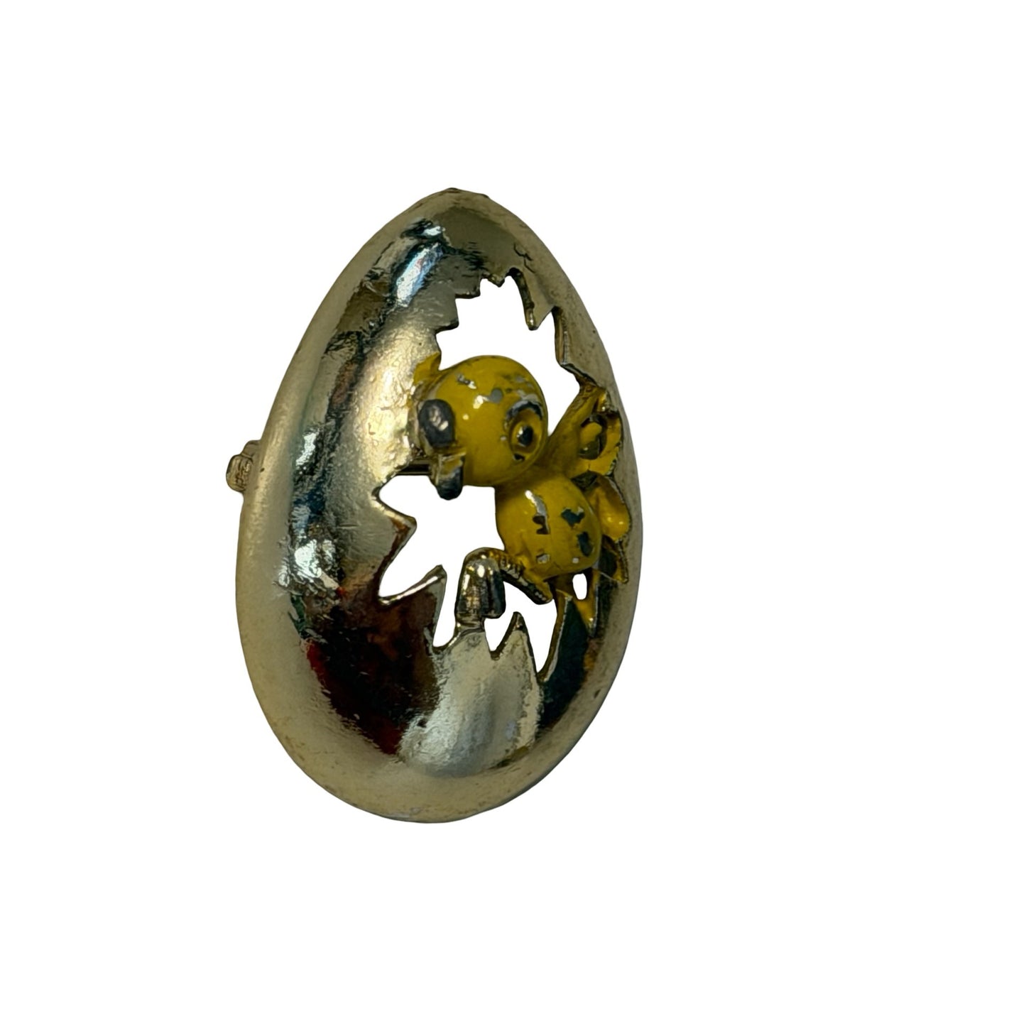 Vintage Hatching Chick Egg Brooch Yellow Enamel Easter Pin Gold Tone Figural