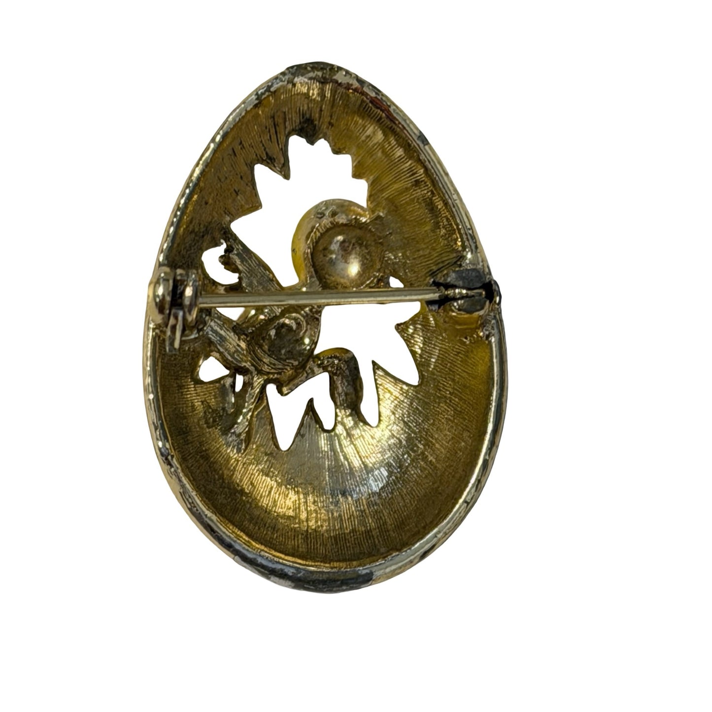Vintage Hatching Chick Egg Brooch Yellow Enamel Easter Pin Gold Tone Figural