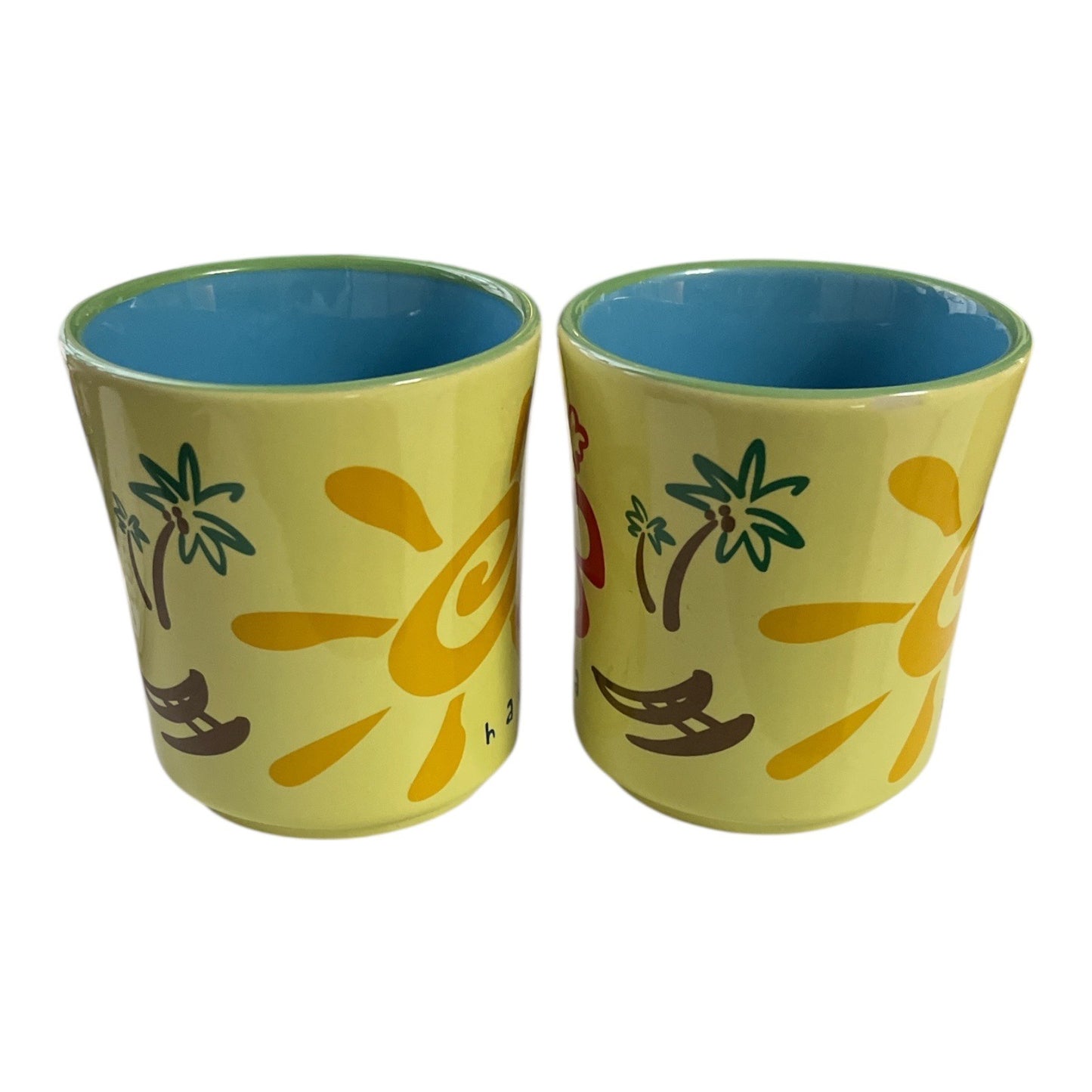 2000 Island Heritage “Icons of Hawaii” Ceramic Mug Set – Tropical Aloha Design – 14 oz