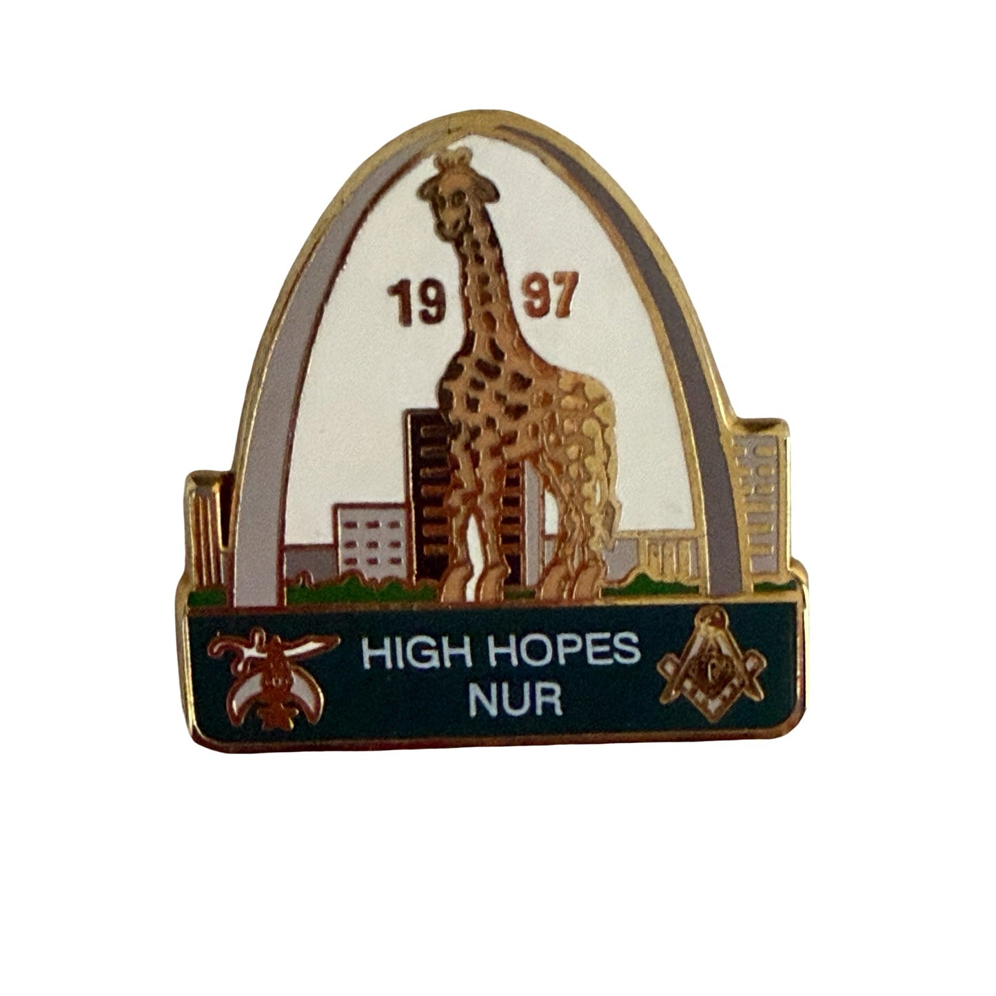 1997 High Hopes NUR Giraffe Enamel Lapel Pin Masonic Fraternal Award Pin