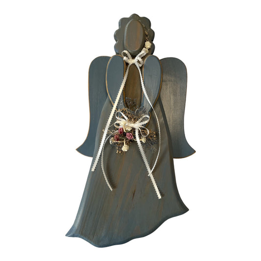 Vintage Wooden Angel Wall Hanging Blue Gray Distressed Country Decor 1980s 1990s