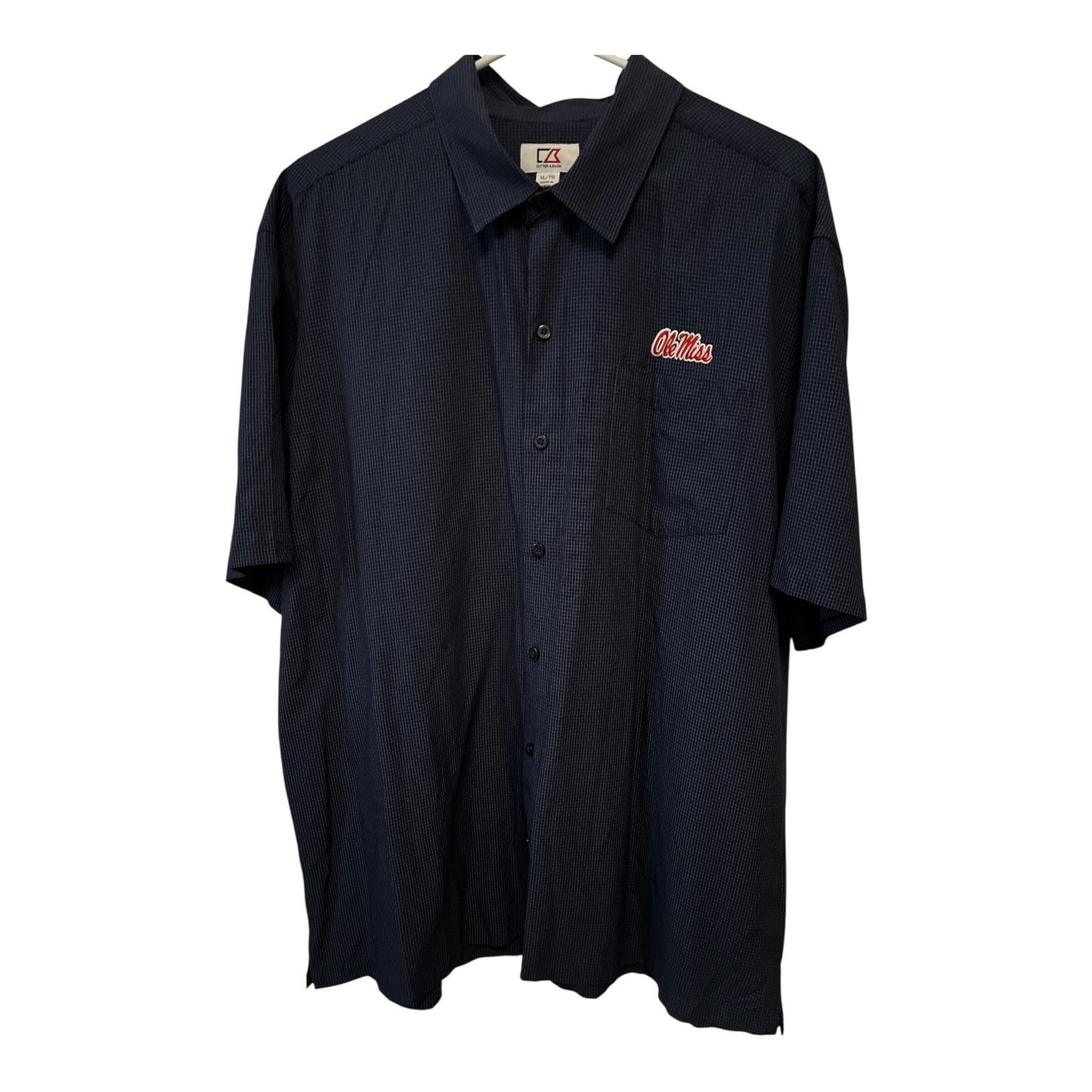 Cutter & Buck Ole Miss Rebels Button Down Shirt Mens XL Gray Check Short Sleeve