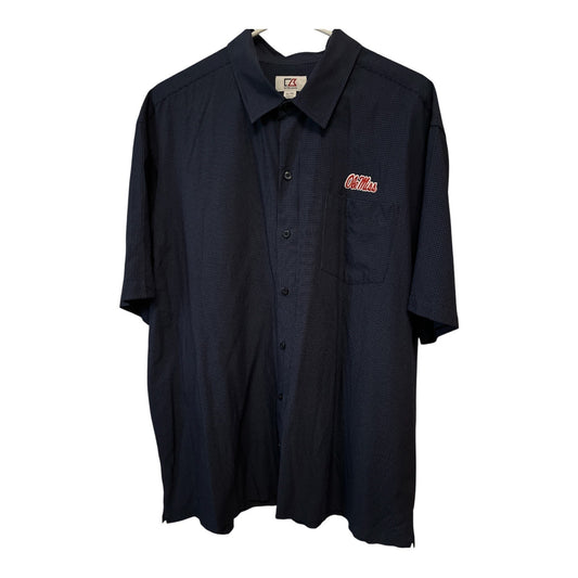Cutter & Buck Ole Miss Rebels Button Down Shirt Mens XL Gray Check Short Sleeve