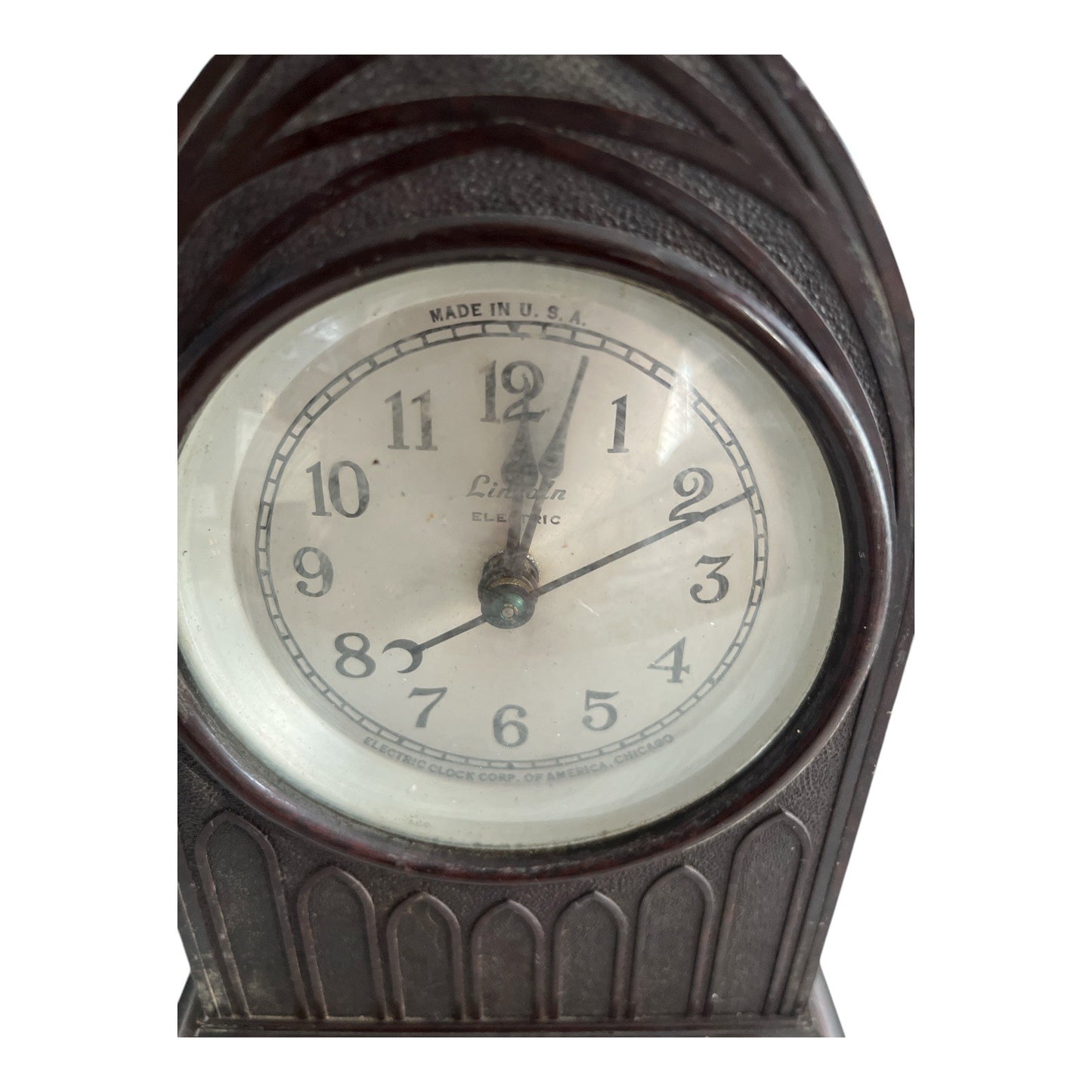 Vintage Linden Electric Clock – Gothic Cathedral Style Brown Bakelite Case – Made in USA – 7x5x3