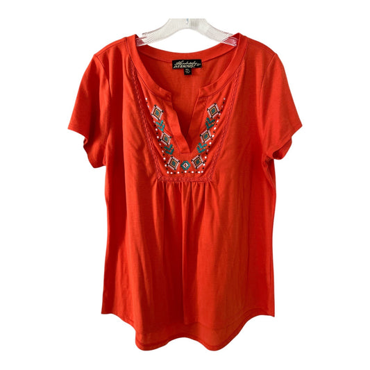 Absolutely Famous Embroidered Boho Top XL Orange Short Sleeve
