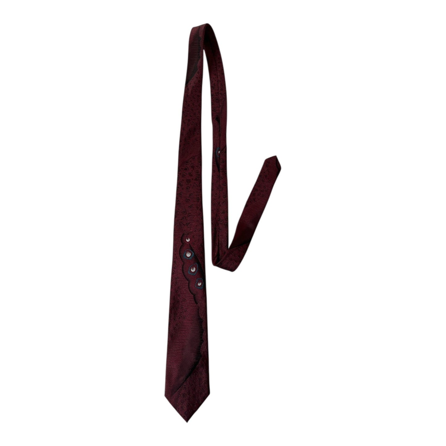 Surrey Sophisticates Maroon Geometric Peacock Feather Tie – 51” Silk Blend