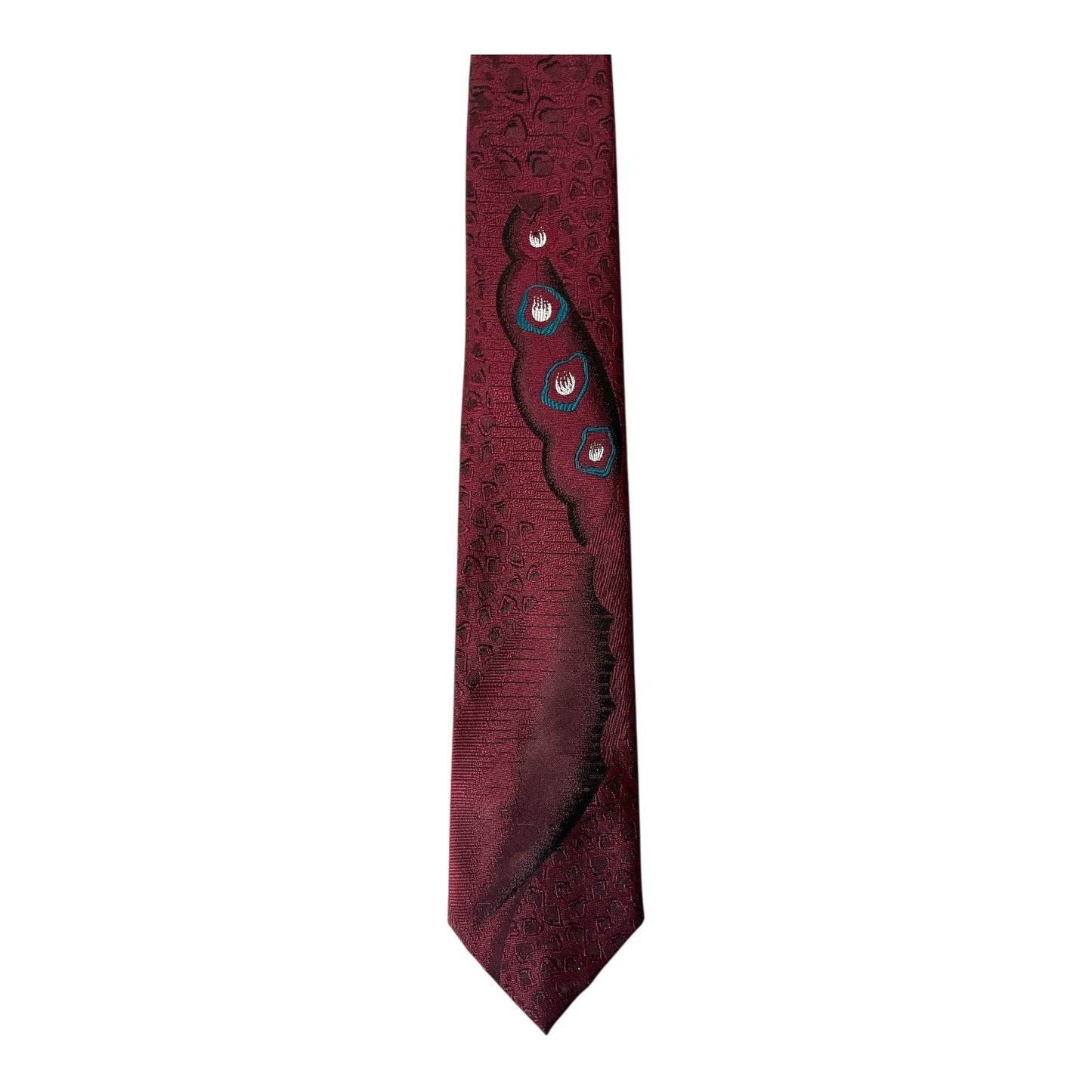 Surrey Sophisticates Maroon Geometric Peacock Feather Tie – 51” Silk Blend