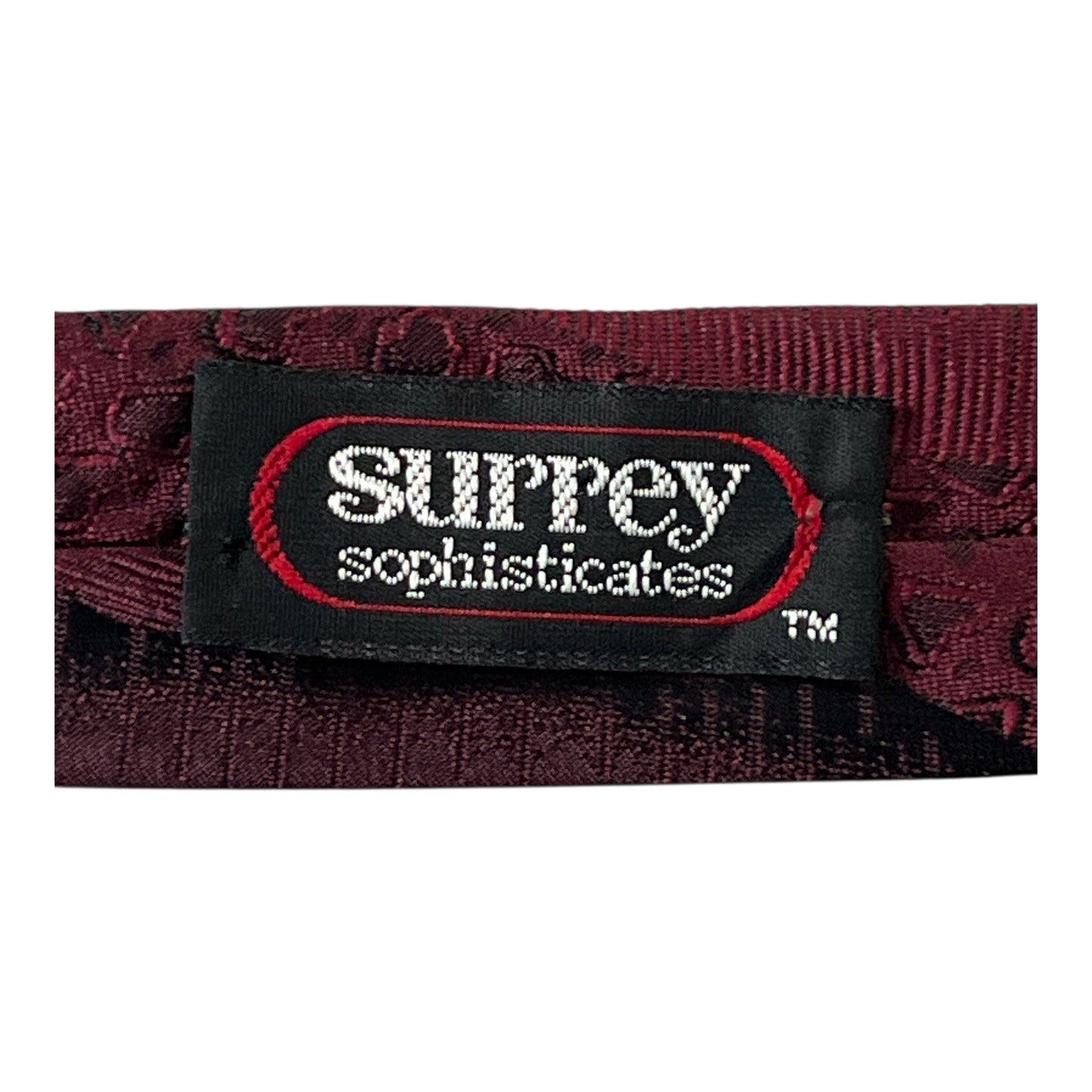 Surrey Sophisticates Maroon Geometric Peacock Feather Tie – 51” Silk Blend