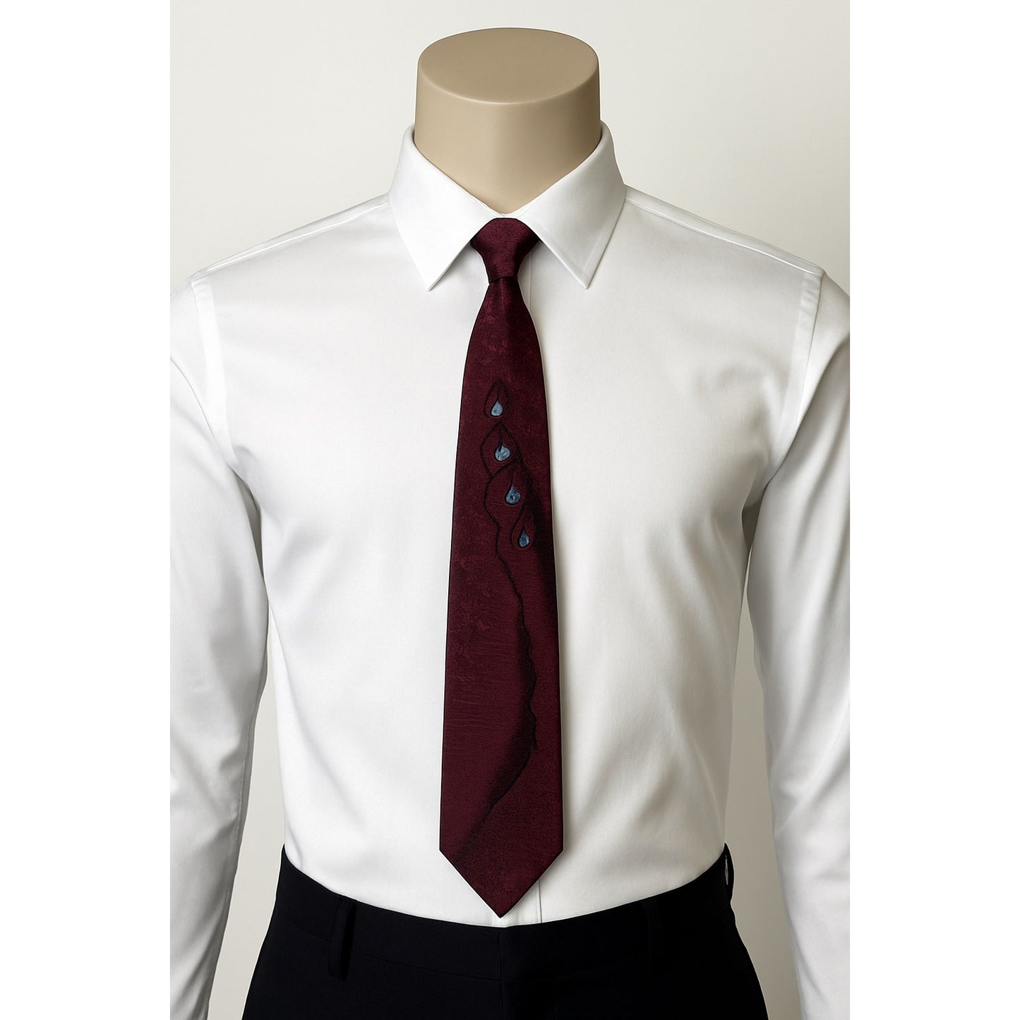 Surrey Sophisticates Maroon Geometric Peacock Feather Tie – 51” Silk Blend