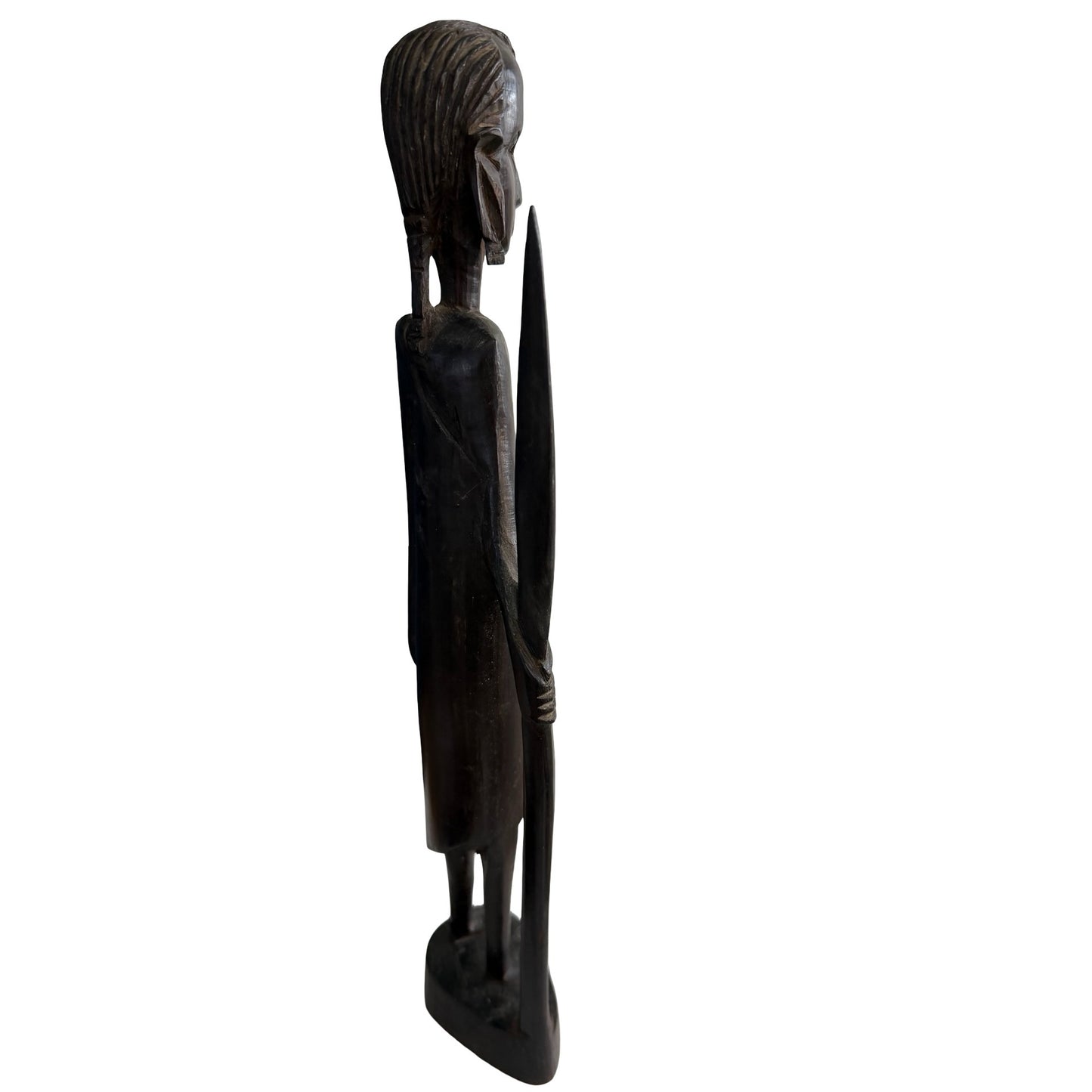 Hand Carved African Warrior Sculpture Wood Figure with Spear 12" Tribal Folk Art Statue