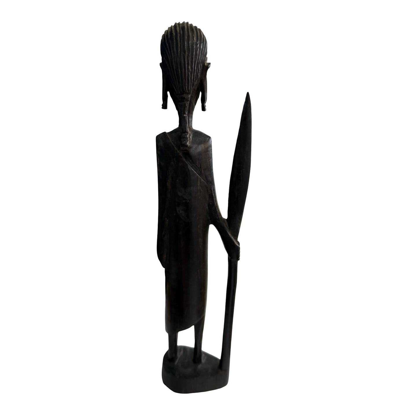 Hand Carved African Warrior Sculpture Wood Figure with Spear 12" Tribal Folk Art Statue