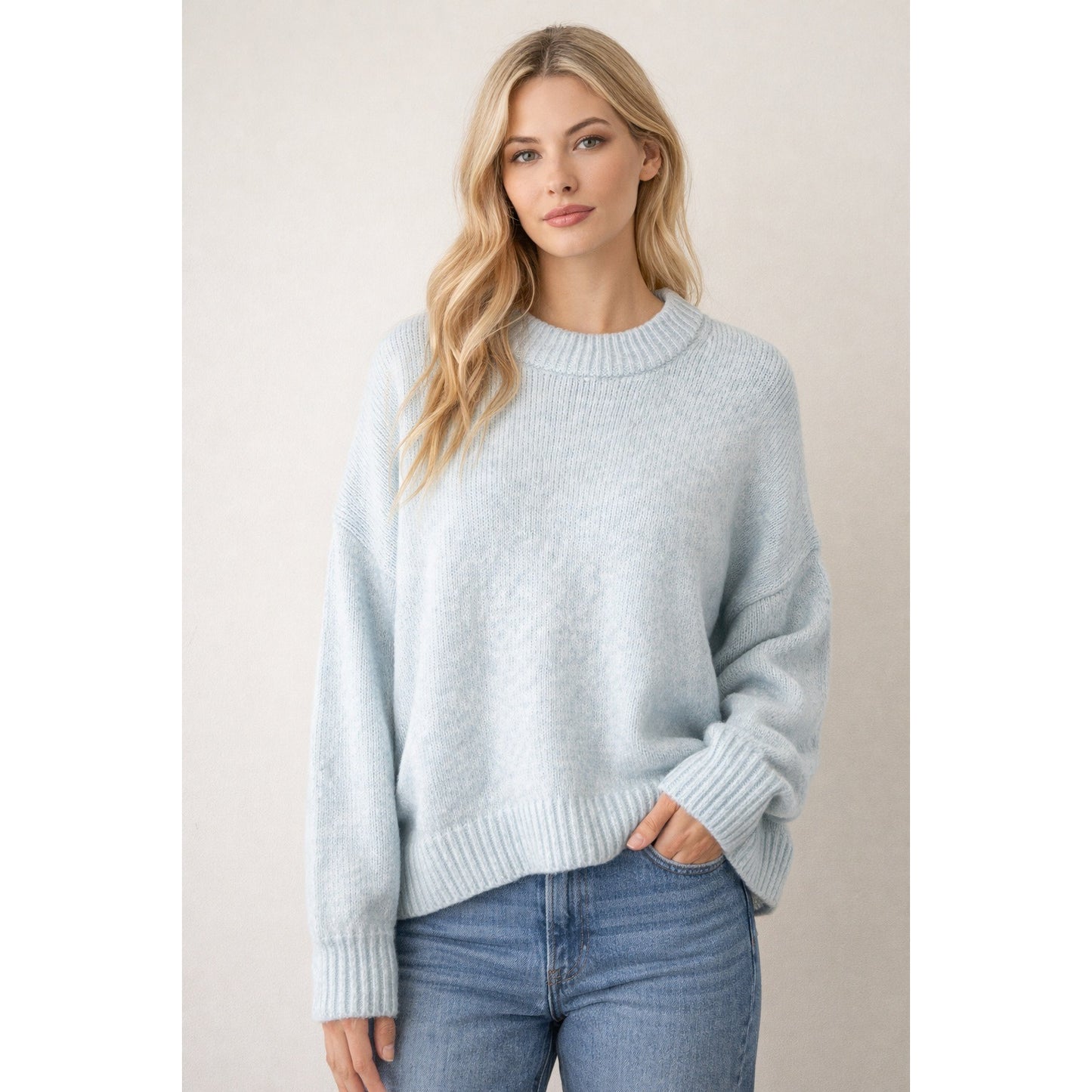 Abercrombie & Fitch Light Blue Knit Sweater XL Oversized Crewneck