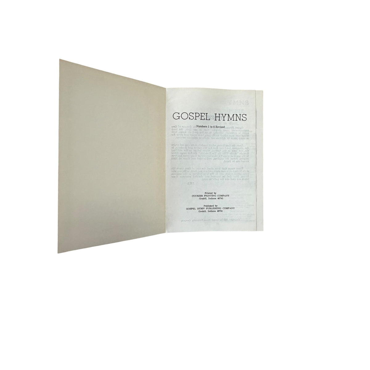 Vintage 1966 Gospel Hymns Numbers 1 to 6 Revised hardcover hymnal published by Gospel Hymn Publishing Company, Grabill, Indiana