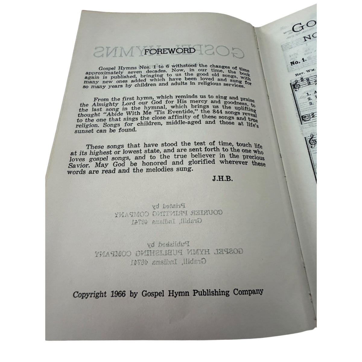 Vintage 1966 Gospel Hymns Numbers 1 to 6 Revised hardcover hymnal published by Gospel Hymn Publishing Company, Grabill, Indiana