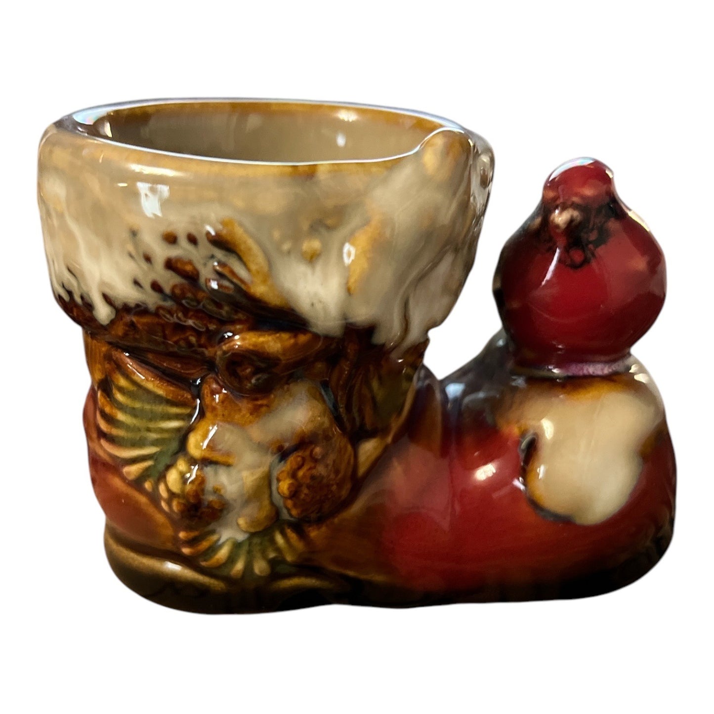 VTG Kirkland's Cardinal on Santa Claus Boot Tealight Holder – Rustic Festive Decor