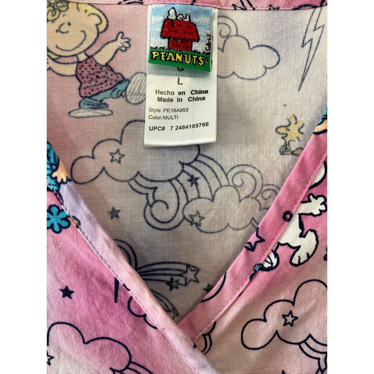 Peanuts Scrub Top Pink Tie Dye Snoopy Charlie Brown Women’s L