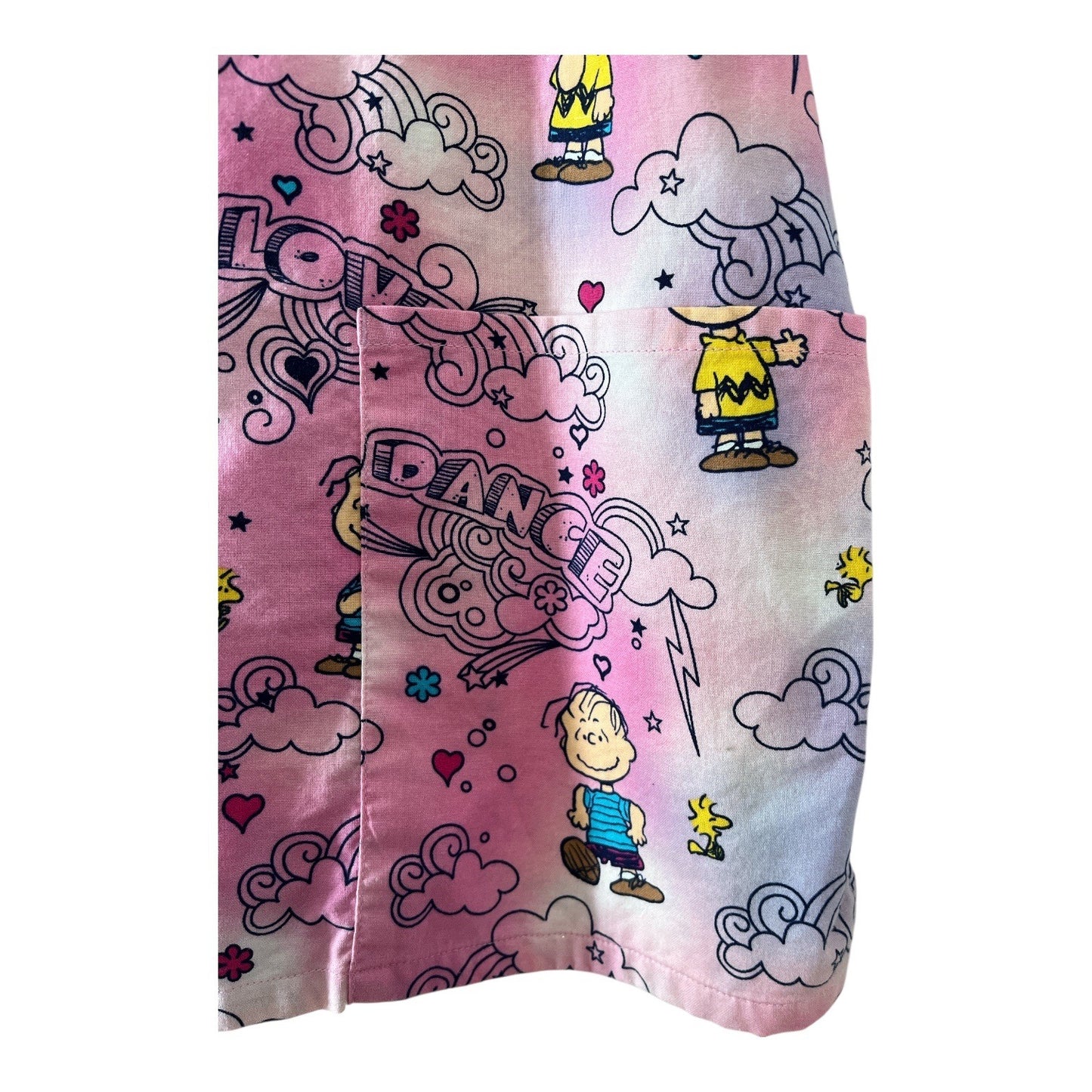 Peanuts Scrub Top Pink Tie Dye Snoopy Charlie Brown Women’s L