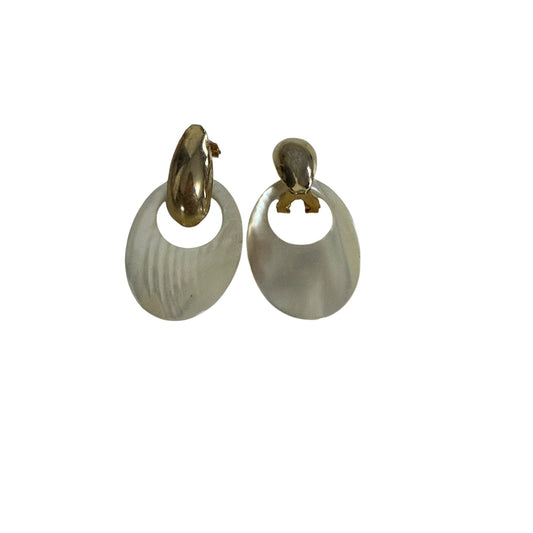 Vintage 1980s Moonglow Lucite Door Knocker Clip On Earrings Gold Tone