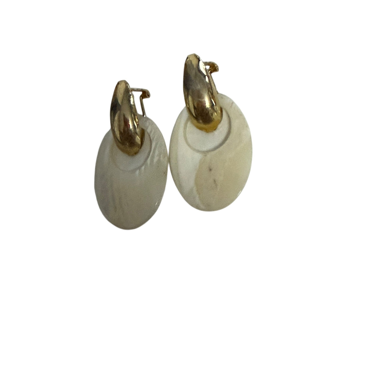 Vintage 1980s Moonglow Lucite Door Knocker Clip On Earrings Gold Tone