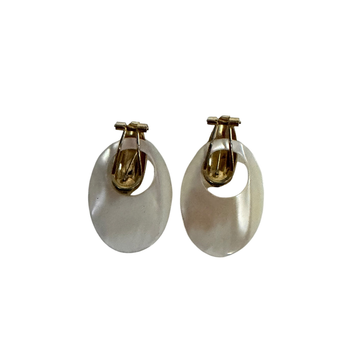 Vintage 1980s Moonglow Lucite Door Knocker Clip On Earrings Gold Tone
