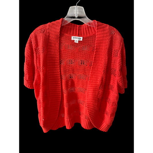 St John’s Bay Red Orange Open Knit Short Sleeve Cardigan Women’s XL