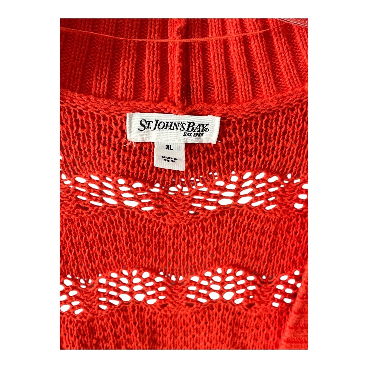 St John’s Bay Red Orange Open Knit Short Sleeve Cardigan Women’s XL