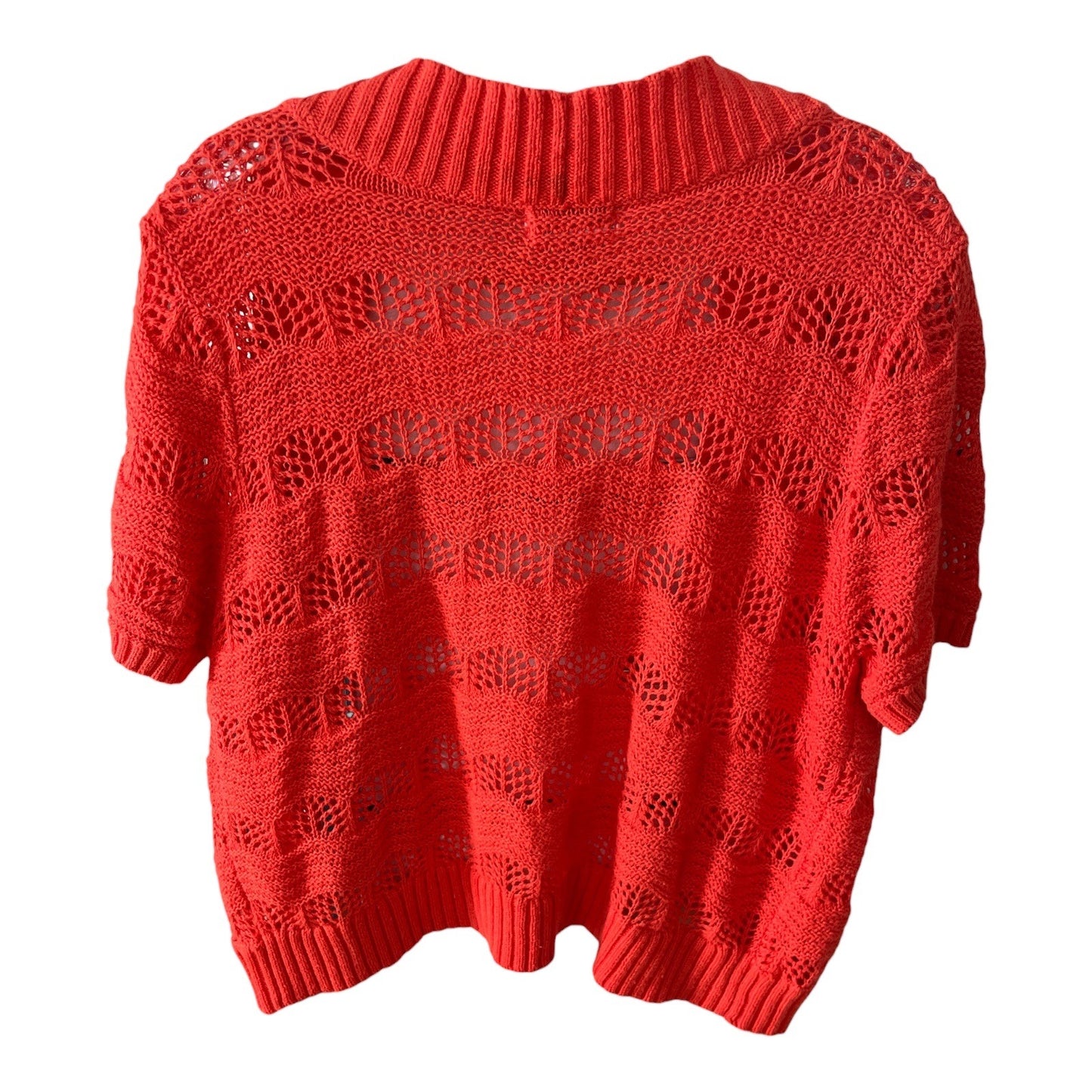 St John’s Bay Red Orange Open Knit Short Sleeve Cardigan Women’s XL