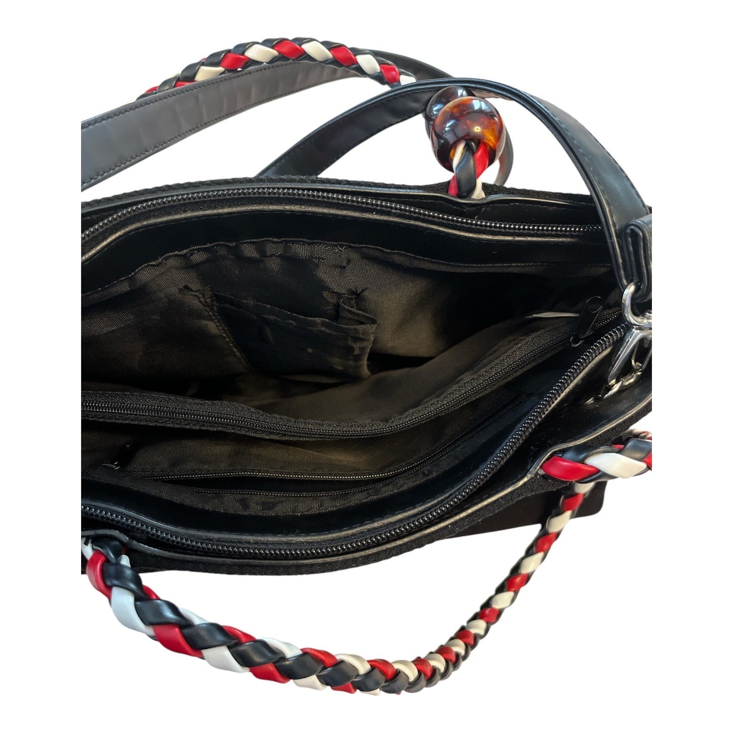 Vintage Floral Embroidered Canvas Handbag – Boho Braided Handles – Removable Strap – Black Purse 90s Y2K