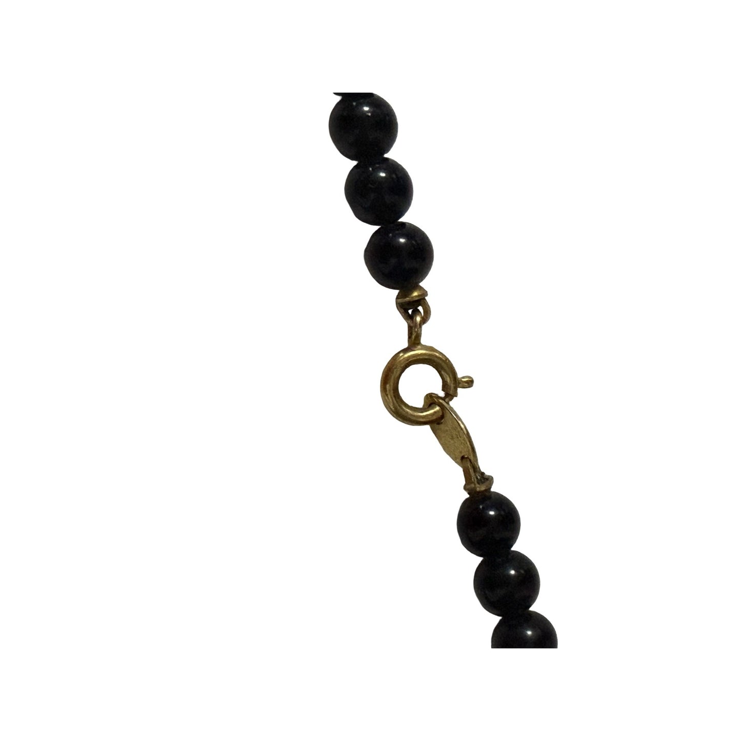 Vintage Black Bead Statement Necklace 22” Gold Tone Spacers Swirl Accent Beads