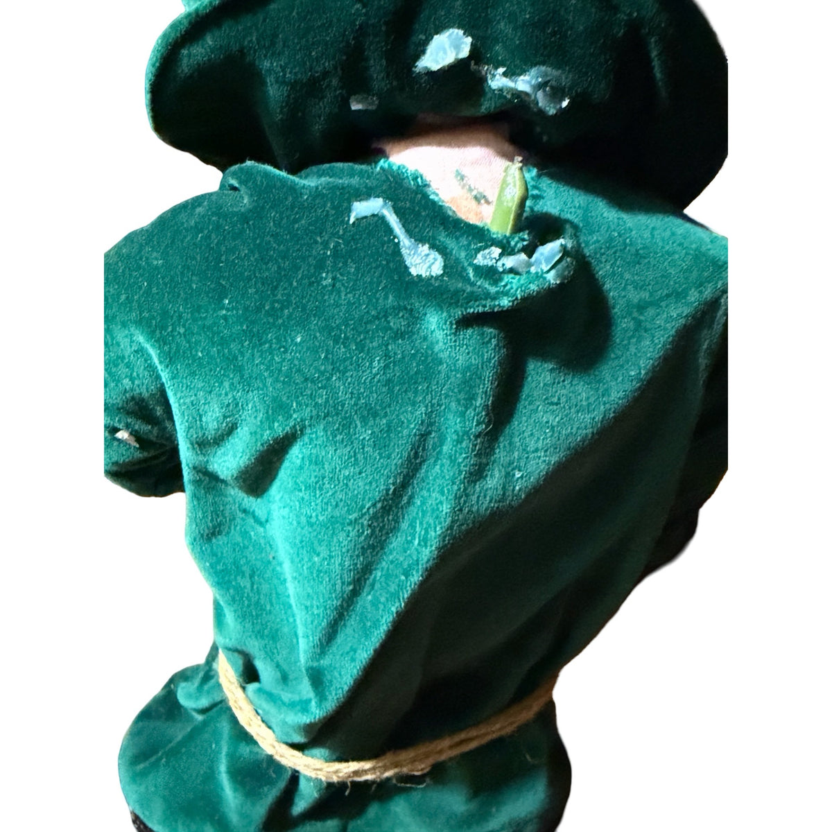 Vintage 18 Inch Woodland Santa Father Christmas Green Velvet with Red Cardinal