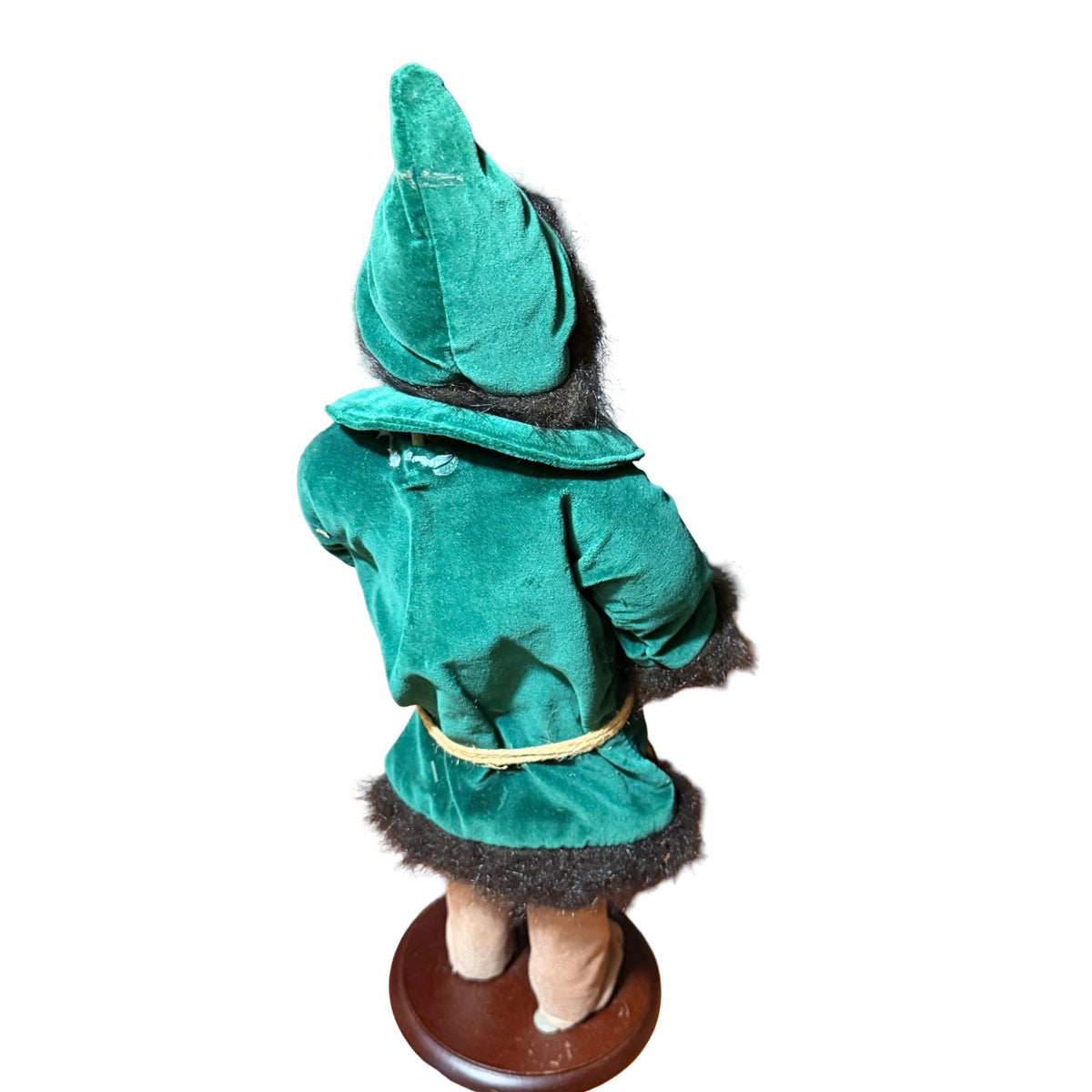 Vintage 18 Inch Woodland Santa Father Christmas Green Velvet with Red Cardinal