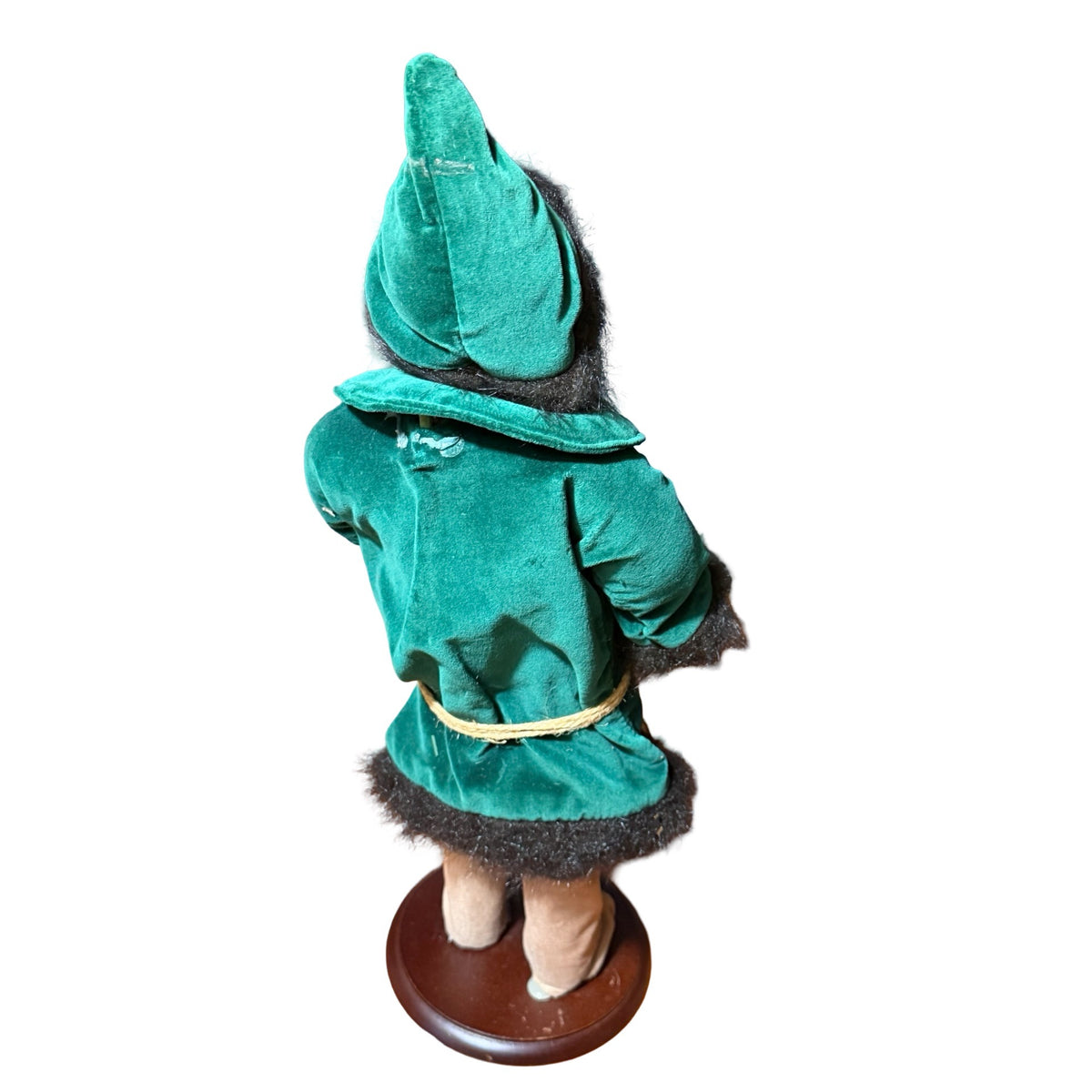Vintage 18 Inch Woodland Santa Father Christmas Green Velvet with Red Cardinal