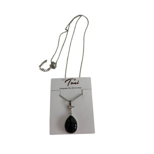 Designed by Toni Composite Onyx Teardrop Pendant Necklace 30" NWT