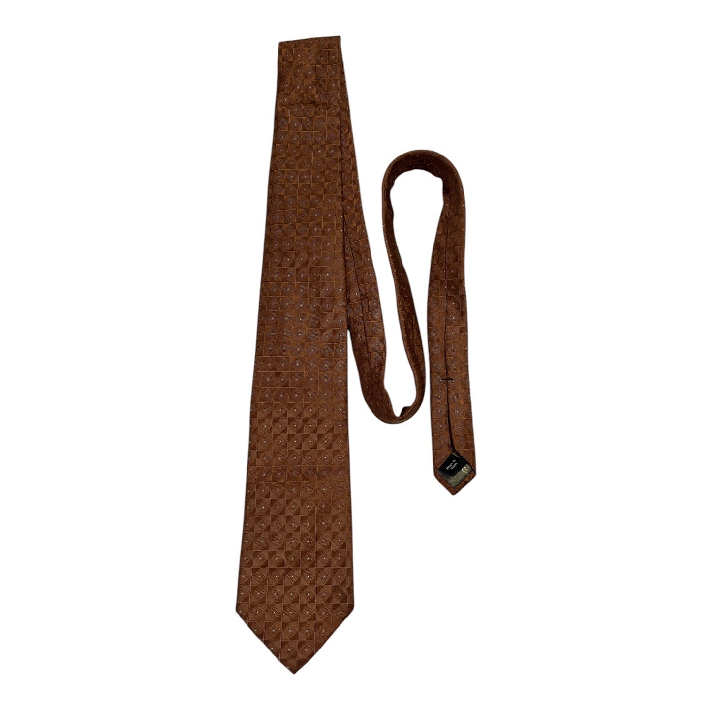 Vintage Calvin Klein 100% Silk Necktie Brown Geometric Pattern Designer Tie