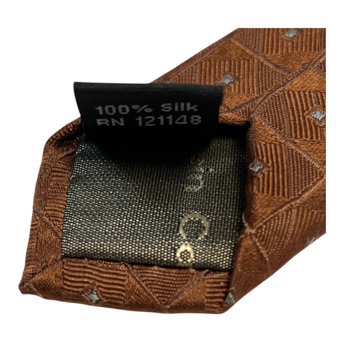 Vintage Calvin Klein 100% Silk Necktie Brown Geometric Pattern Designer Tie